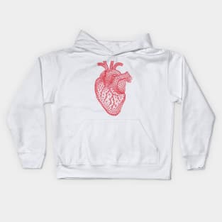 red human heart with geometric mesh pattern Kids Hoodie